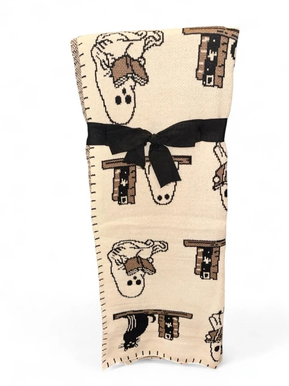 NEW 2026 Goblin and Ghoul Halloween Ghost Reading Book Black Cat Throw Blanket